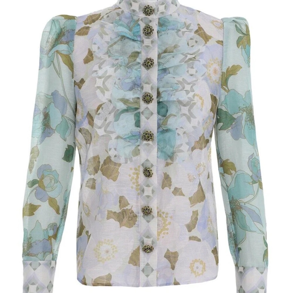 Zimmerman rhythm ruffled patchwork print silk blo… - image 2